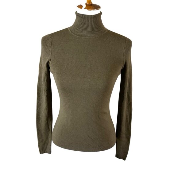 Worth 100% Wool Ribbed Turtleneck Sweater Brown Fitted Minimalist Core Small - Picture 1 of 3